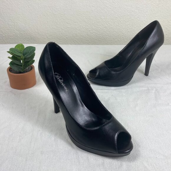 Delicious Black Peep Toe Platform Heels Women’s Size 8.5 Stiletto Pumps - Picture 1 of 7